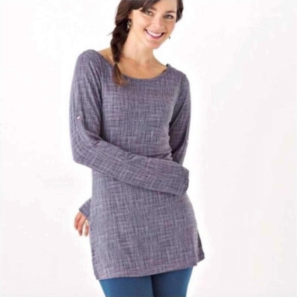 Matilda Jane Character Counts Hadley Tunic Dress M Slate Blue Roll Tab‎ Sleeves
